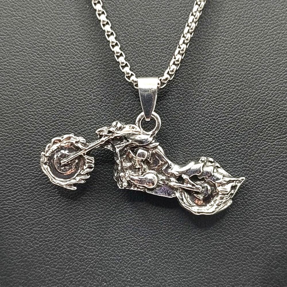 Stainless Steel Motorcycle Necklace Flame Fire Biker Valentines Birthday Gift